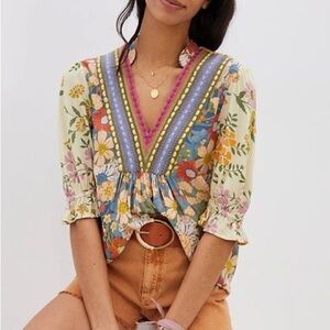 Anthropologie Bl^nk London Stephanie Embroidered Top